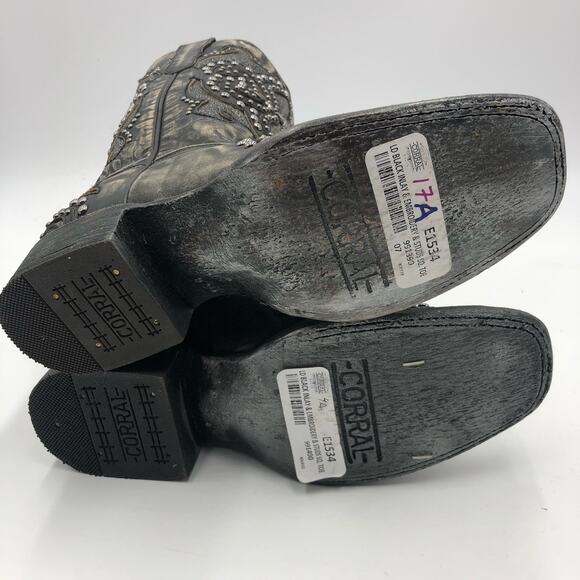 Corral Womens Inlay & Embroidery & Studs Square Toe Black Size 7 M - Picture 8 of 14